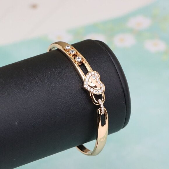 Rose Gold Bangle with Crystal Heart Center, XPBL0579 - Picture 6 of 12